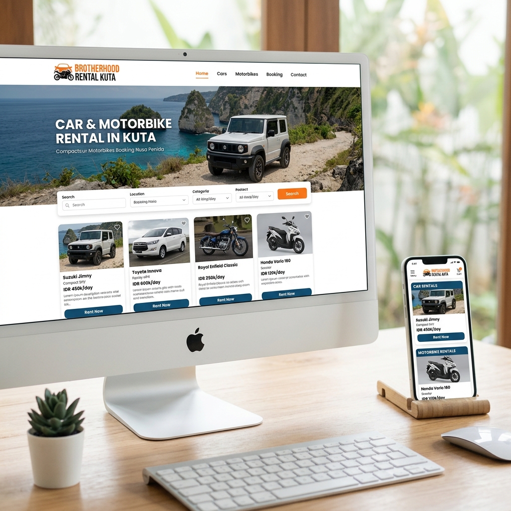 website rental kuta interface pada handphone dan PC